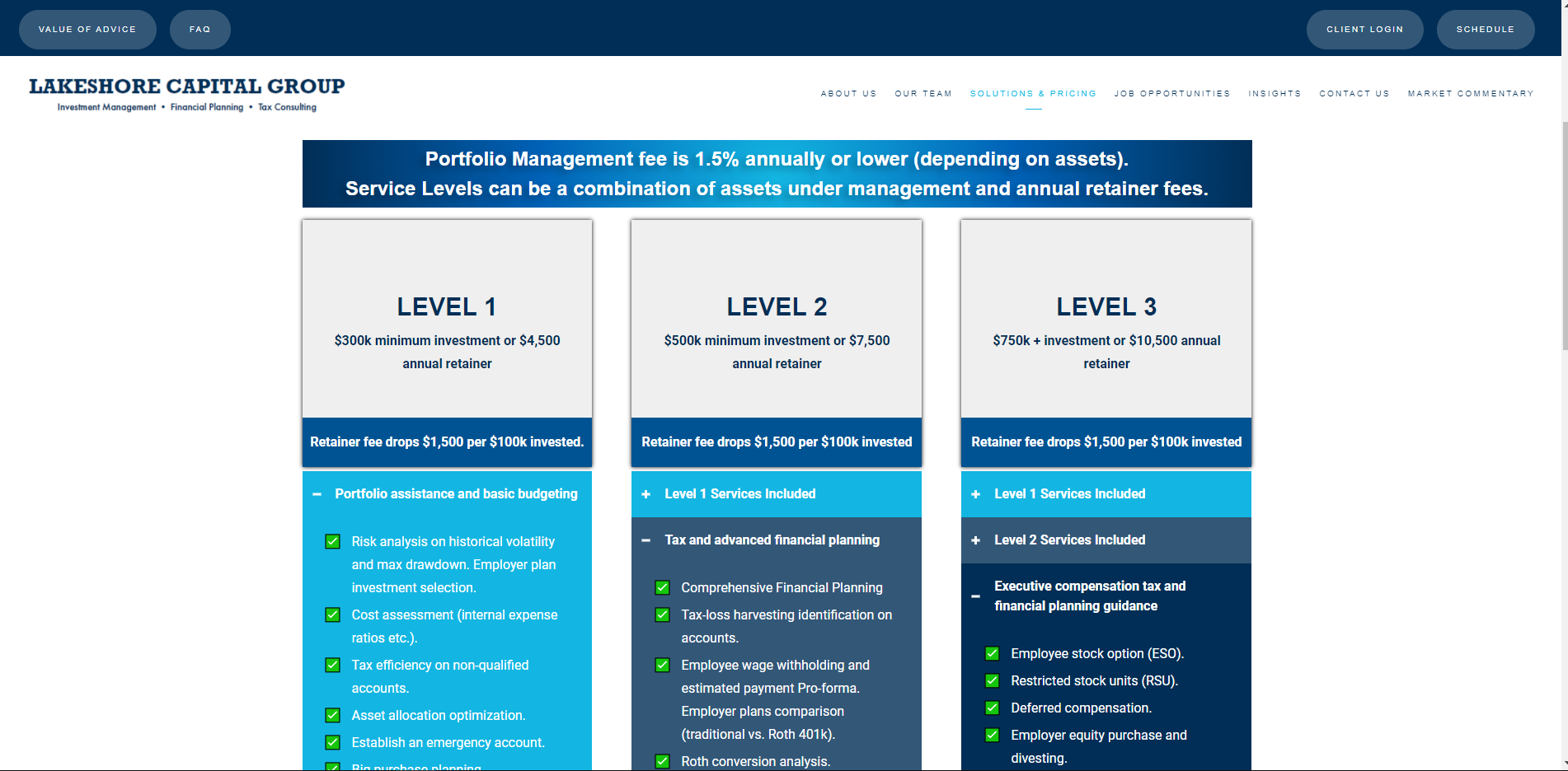 Lakeshore Capital Our Fees Section
